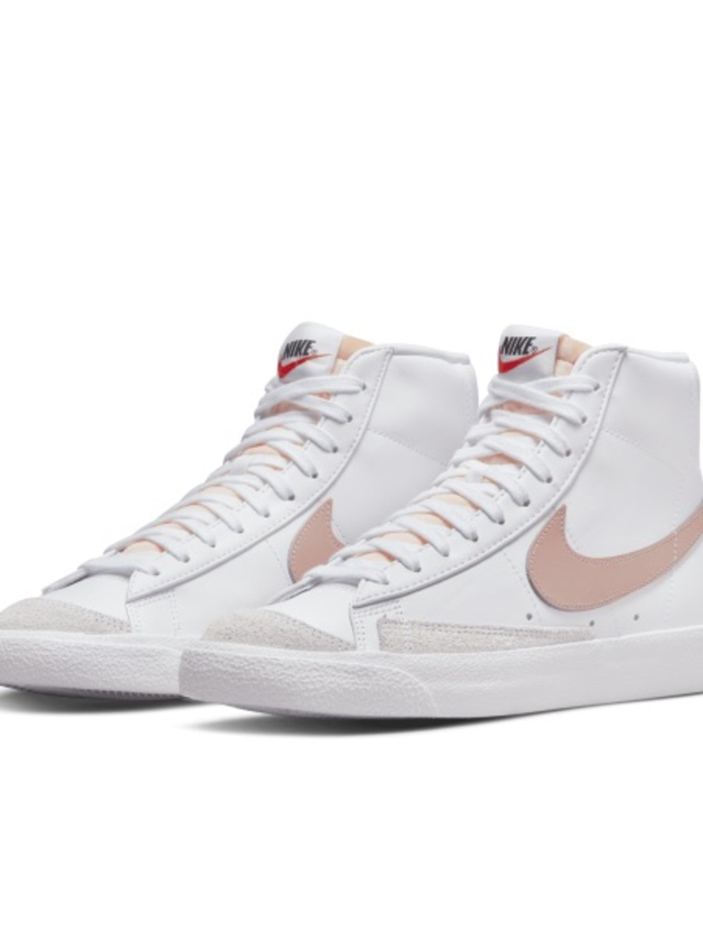 Nike Kids White High-Top Sneakers with Pale Pink Swoosh